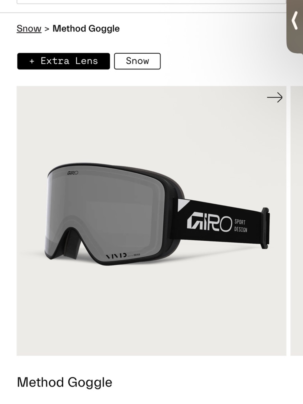 Giro Black Snow Goggles with Gray Lens